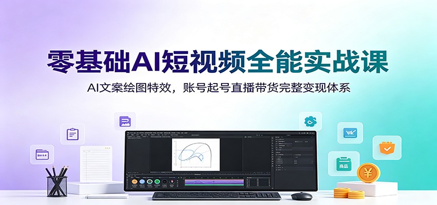 零基础AI短视频全能实战课：AI文案绘图特效，账号起号直播带货完整变现体系-创学资源站