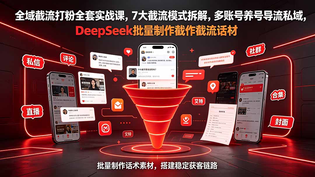 全域截流打粉全套实战课,7大截流模式拆解,多账号养号导流私域,DeepSeek批量制作截流话术素材-创学资源站