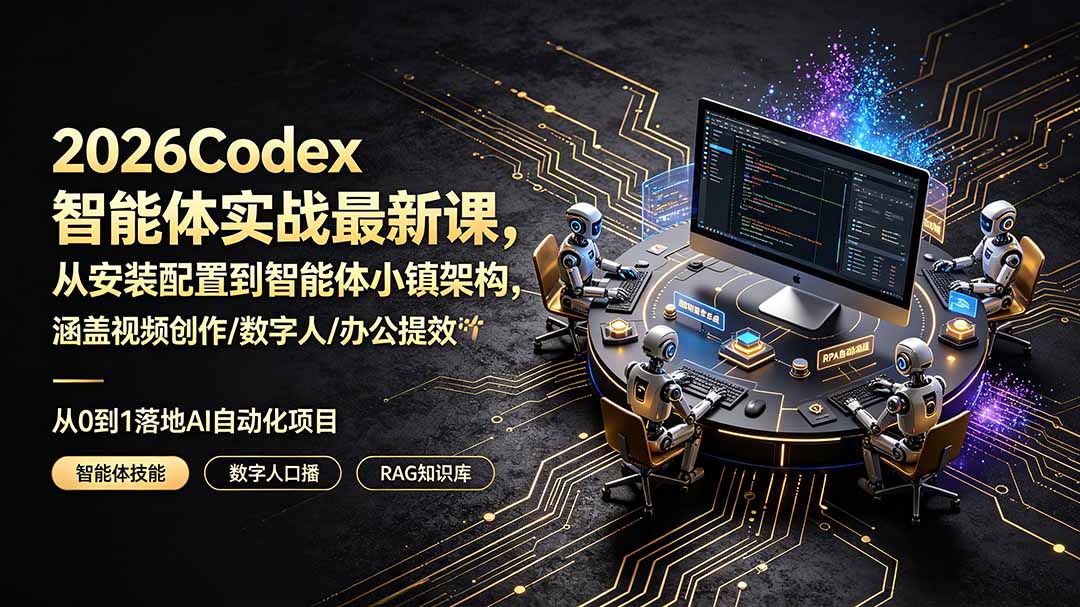 2026Codex智能体实战最新课,从安装配置到智能体小镇架构,涵盖视频创作/数字人/办公提效全技能-创学资源站