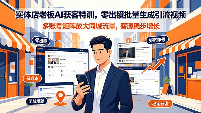 实体店老板AI获客特训,零出镜批量生成引流视频,多账号矩阵放大同城流量,客源稳步增长-创学资源站