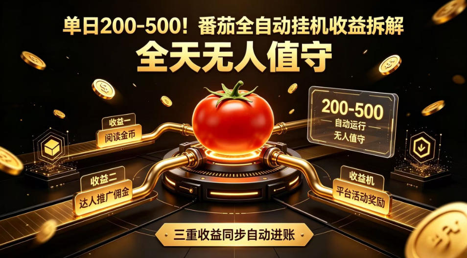 单日200-500！番茄全自动挂G收益拆解，全天无人值守，矩阵操作收益翻倍【揭秘】-创学资源站