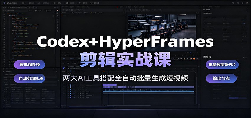 Codex+HyperFrames剪辑实战课:两大AI工具搭配全自动批量生成短视频-创学资源站