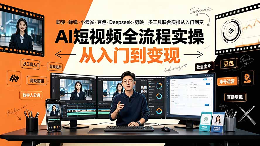 AI短视频全流程实操:即梦·蝉镜·小云雀·豆包·Deepseek·剪映|多工具联合实操从入门到变现-创学资源站