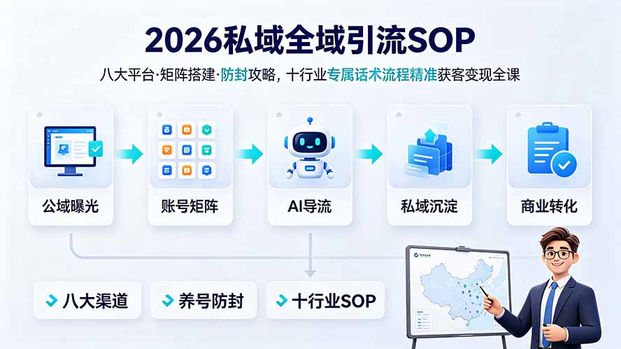 2026私域全域引流SOP|八大平台·矩阵搭建·防封攻略,十行业专属话术流程精准获客变现全课-创学资源站