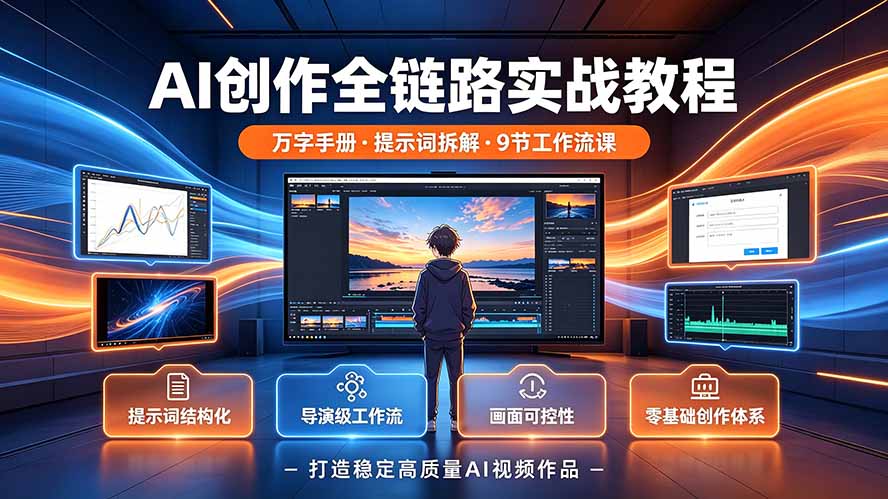 AI创作全链路实战教程|万字手册·提示词拆解·9节工作流课,打造稳定高质量AI视频作品-创学资源站