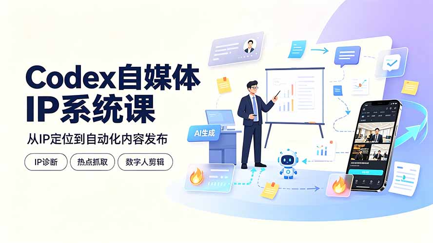 Codex自媒体IP系统课：IP诊断/热点抓取/IP蒸馏 Skill，爆款复刻数字人多平台自动发布教程-创学资源站