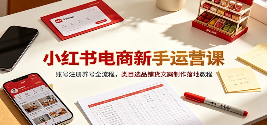 小红书电商新手运营课：账号注册养号全流程，类目选品铺货文案制作落地教程-创学资源站