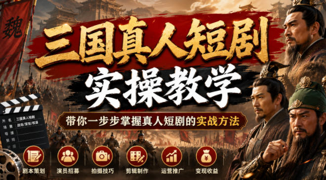 三国真人短剧实操教学，带你一步步掌握真人短剧的实战方法-创学资源站