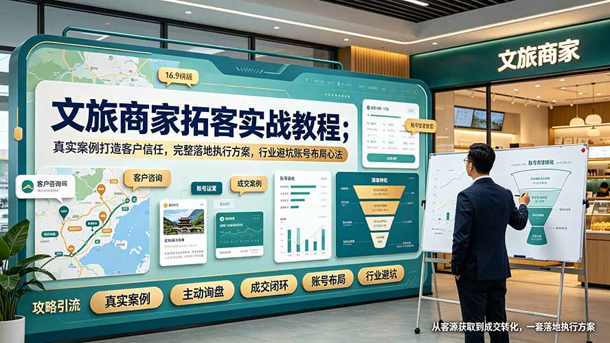 文旅商家拓客实战教程；真实案例打造客户信任，完整落地执行方案，行业避坑账号布局心法-创学资源站