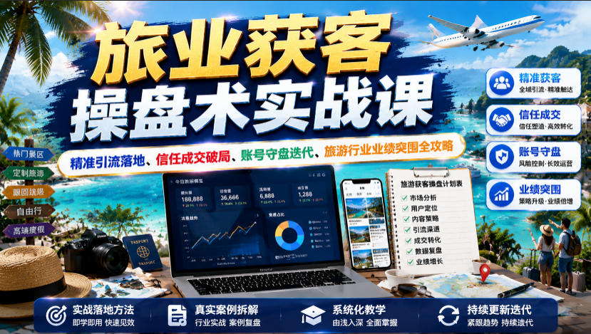 旅业获客操盘术实战课|精准引流落地、信任成交破局、账号守盘迭代、旅游行业业绩突围全攻略-创学资源站