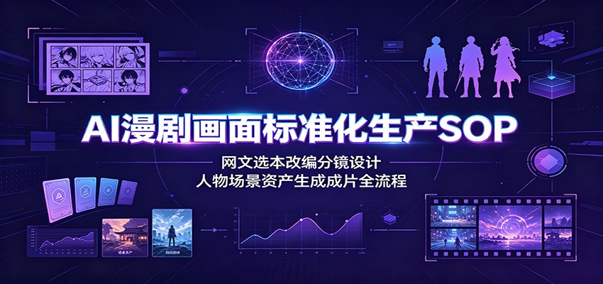AI漫剧画面标准化生产SOP：网文选本改编分镜设计，人物场景资产生成成片全流程-创学资源站