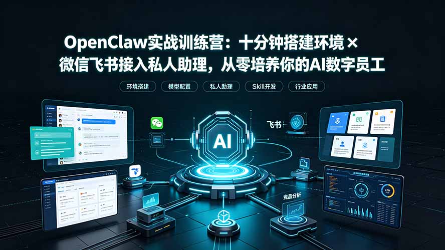 OpenClaw实战特训营：十分钟搭建环境×微信飞书接入私人助理，从零培养你的AI数字员工-创学资源站