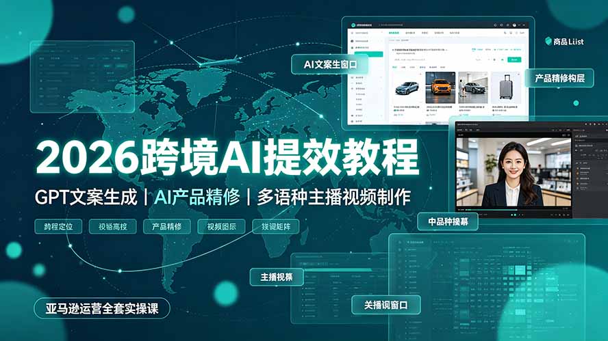 2026跨境AI提效教程·GPT文案生成|AI产品精修|多语种主播视频制作,亚马逊运营全套实操课-创学资源站