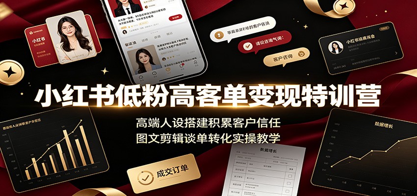 小红书低粉高客单变现特训营：高端人设搭建积累客户信任，图文剪辑谈单转化实操教学-创学资源站