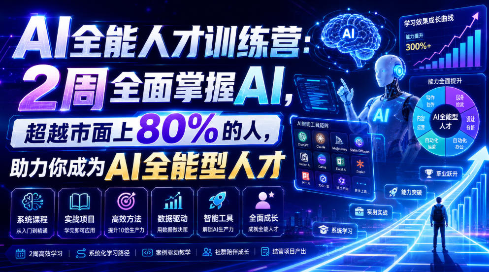 AI全能人才训练营：2周全面掌握AI，超越市面上80%的人，助力你成为AI全能型人才-创学资源站