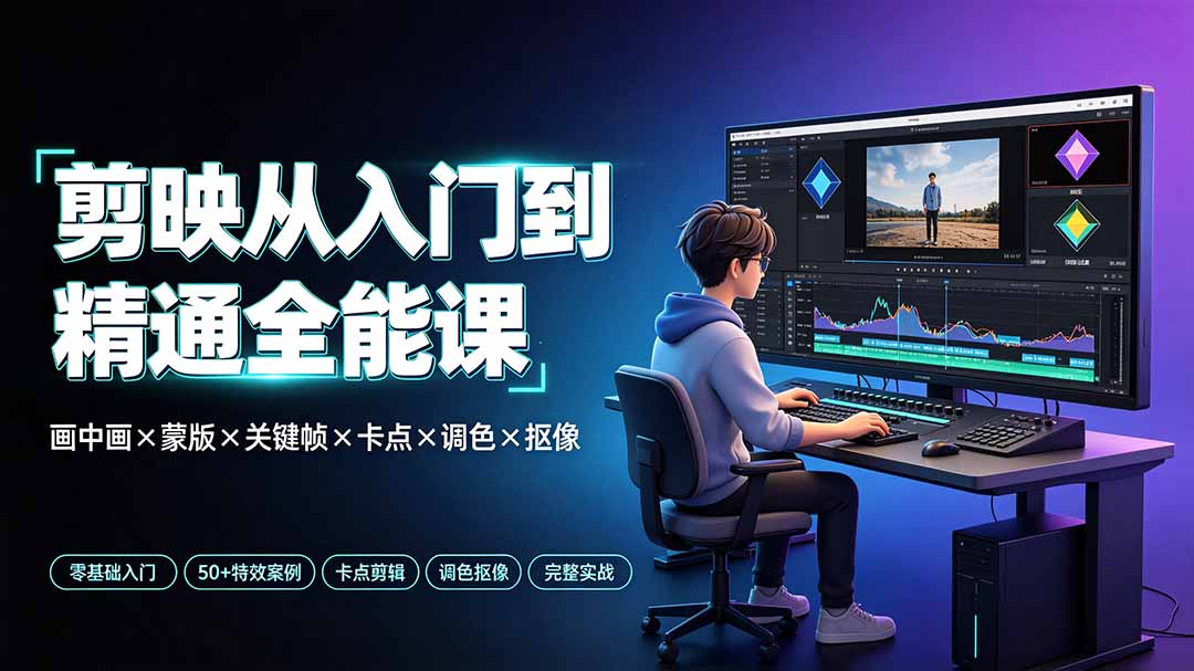 剪映从入门到精通全能课：画中画×蒙版×关键帧×卡点×调色×抠像，一站式掌握剪辑核心技能-创学资源站