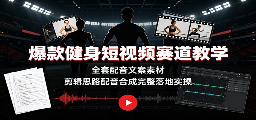爆款健身短视频赛道教学：全套配音文案素材，剪辑思路配音合成完整落地实操-创学资源站