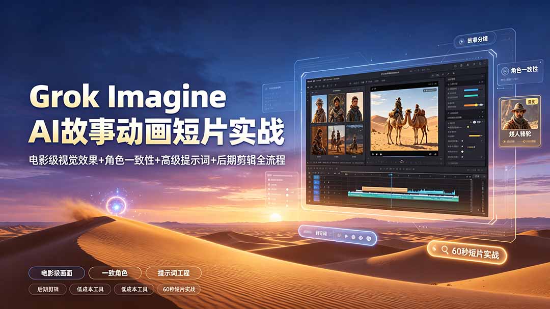 Grok Imagine AI故事动画短片实战:电影级视觉效果+角色一致性+高级提示词+后期剪辑全流程-创学资源站