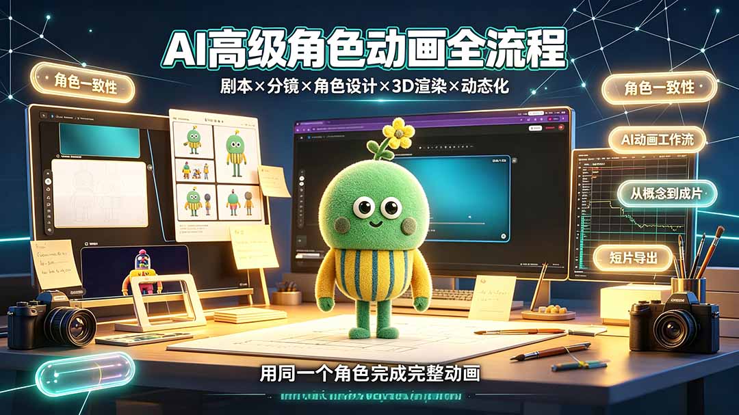 AI高级角色动画全流程：剧本×分镜×角色设计×3D渲染×动态化，从概念到成片一站式教学-创学资源站