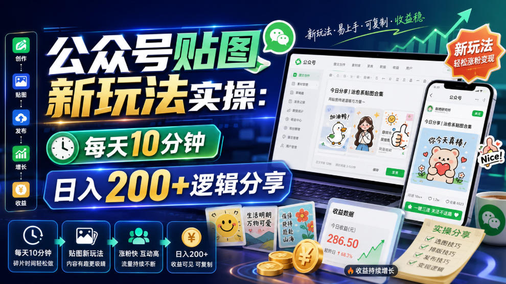 公众号贴图新玩法实操,每天10分钟,日入200+逻辑分享-创学资源站