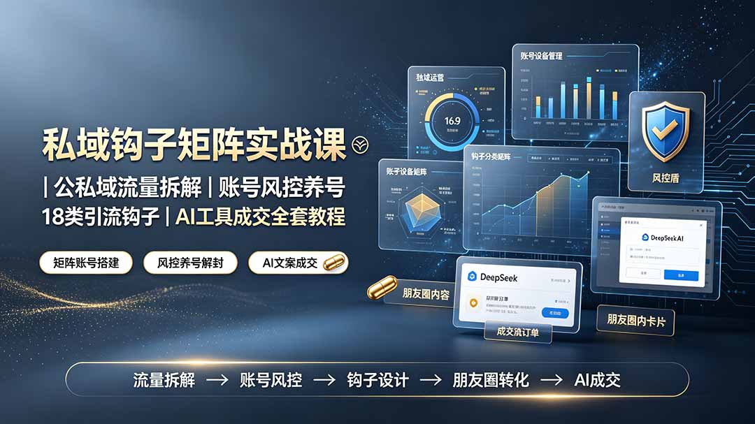 私域钩子矩阵实战课〓公私域流量拆解｜账号风控养号｜18类引流钩子｜AI工具成交全套教程-创学资源站