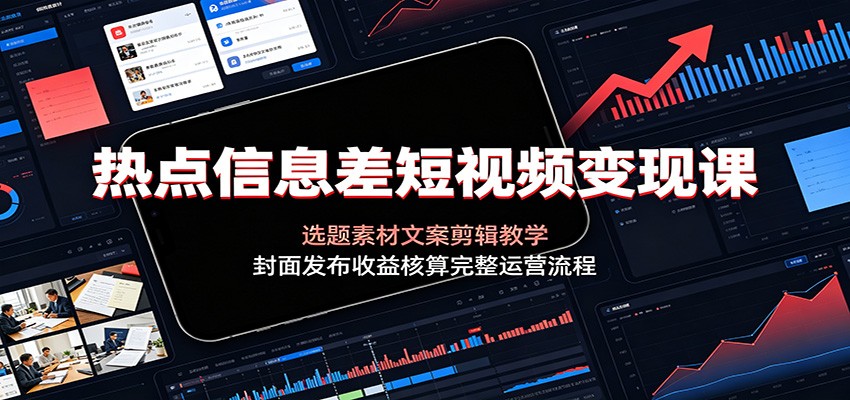 热点信息差短视频变现课：选题素材文案剪辑教学，封面发布收益核算完整运营流程-创学资源站