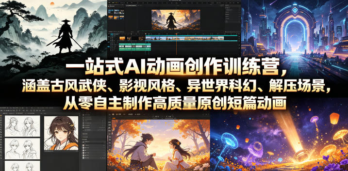 一站式AI动画创作训练营，涵盖古风武侠、影视风格、异世界科幻、解压场景，从零自主制作高质量原创短篇动画(更新)-创学资源站