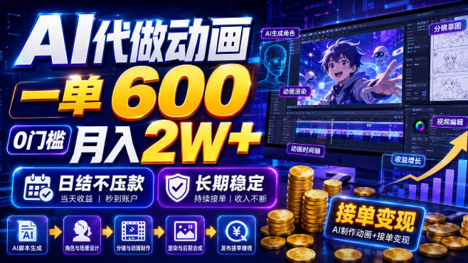 AI代做动画,一单600,0门槛月入2W+,日结不压款,长期稳定【揭秘】-创学资源站