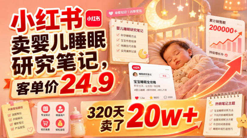 小红书卖婴儿睡眠研究笔记,客单价24.9,320天卖了20w+-创学资源站