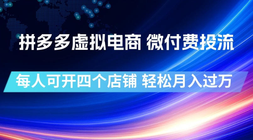拼多多虚拟电商,微付费投流玩法,每人可开四个店,轻松月入过1W【揭秘】-创学资源站