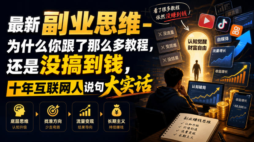 最新副业思维-为什么你跟了那么多教程,还是没搞到钱,十年互联网人说句大实话【揭秘】-创学资源站