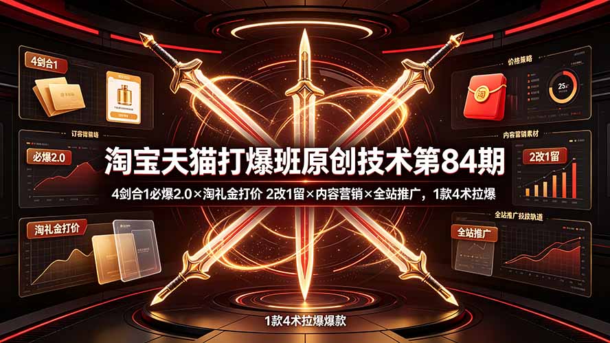 淘宝天猫打爆班原创技术第84期:4剑合1必爆2.0×淘礼金打价×2改1留×内容营销×全站推广,1款4术拉爆-创学资源站