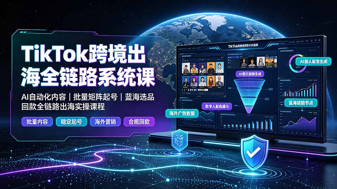 TikTok跨境出海全链路系统课-2026年7月:AI自动化内容|批量矩阵起号|蓝海选品回款全链路出海实操课程-创学资源站