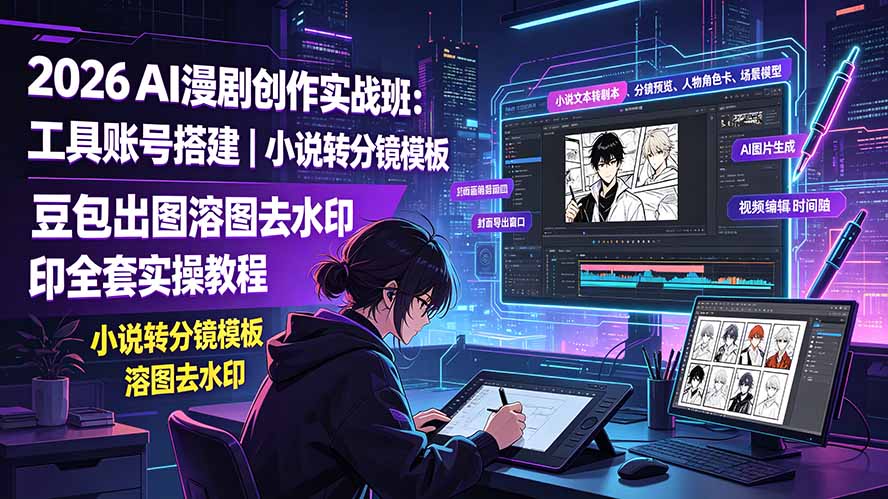 2026AI漫剧创作实战班:工具账号搭建|小说转分镜模板|豆包出图溶图去水印全套实操教程-创学资源站