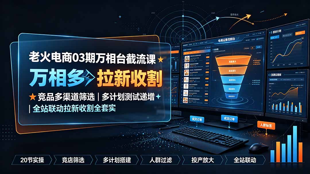 老火电商03期万相台截流课:竞品多渠道筛选|多计划测试递增|全站联动拉新收割全套实操教学-创学资源站