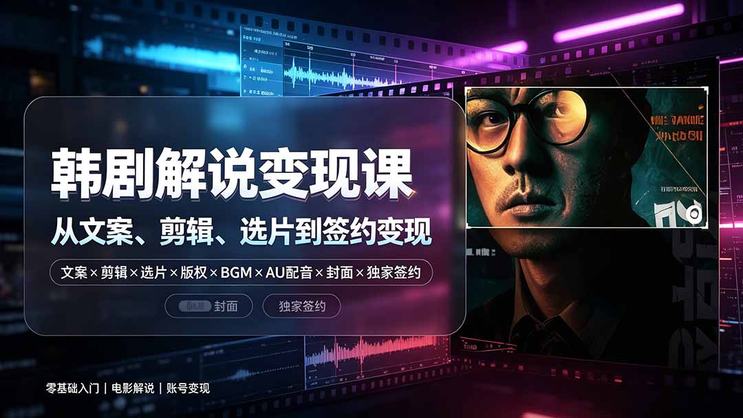 抖音270W粉丝博主亲授韩剧解说课:文案×剪辑×选片×版权×BGM×AU配音×封面×独家签约,零基础到变现-创学资源站