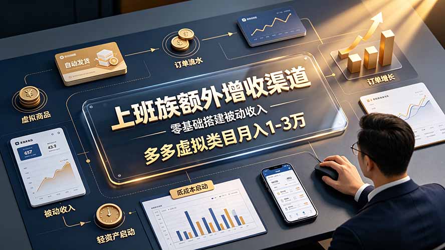 上班族额外增收渠道,零基础搭建被动收入,多多虚拟类目月入 1-3 万-创学资源站