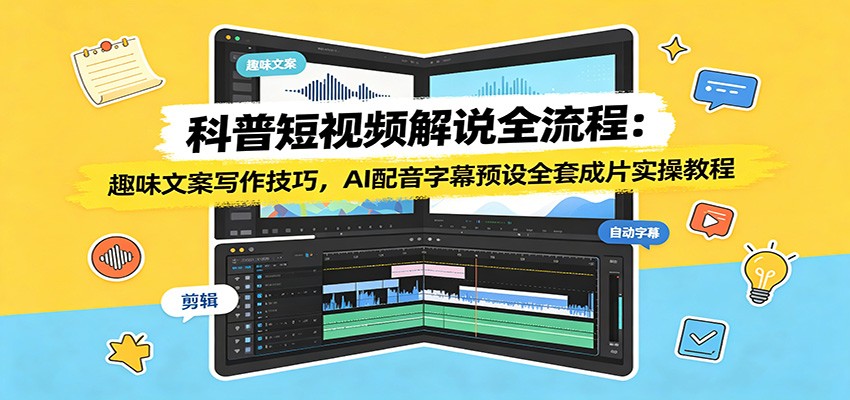 科普短视频解说全流程：趣味文案写作技巧，AI配音字幕预设全套成片实操教程-创学资源站