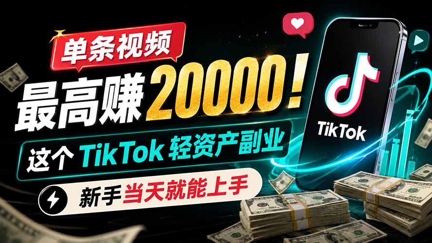 单条视频最高赚 20000！这个 TikTok 轻资产副业，新手当天就能上手-创学资源站