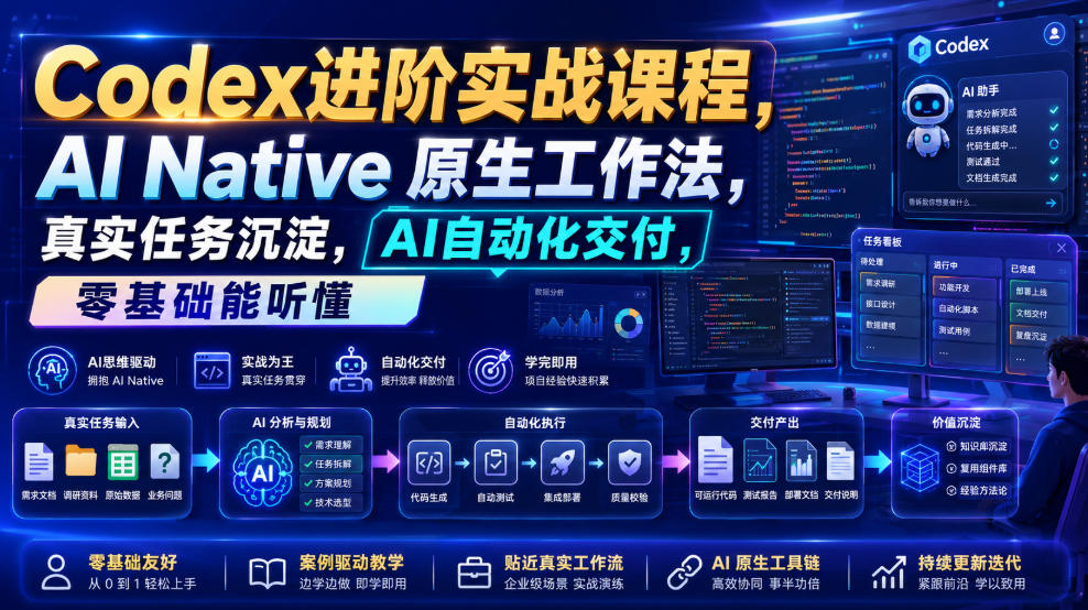 Codex进阶实战课｜AI Native原生工作法，22节真实任务落地，从配置到AI自动化交付全链路教程-创学资源站