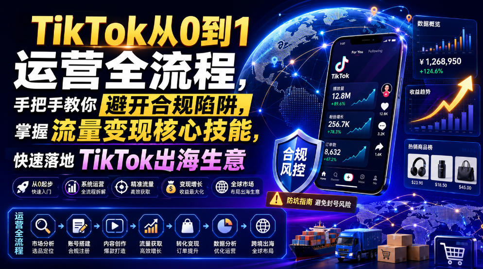TikTok从0到1运营全流程，手把手教你避开合规陷阱，掌握流量变现核心技能，快速落地TikTok出海生意(更新7月)-创学资源站