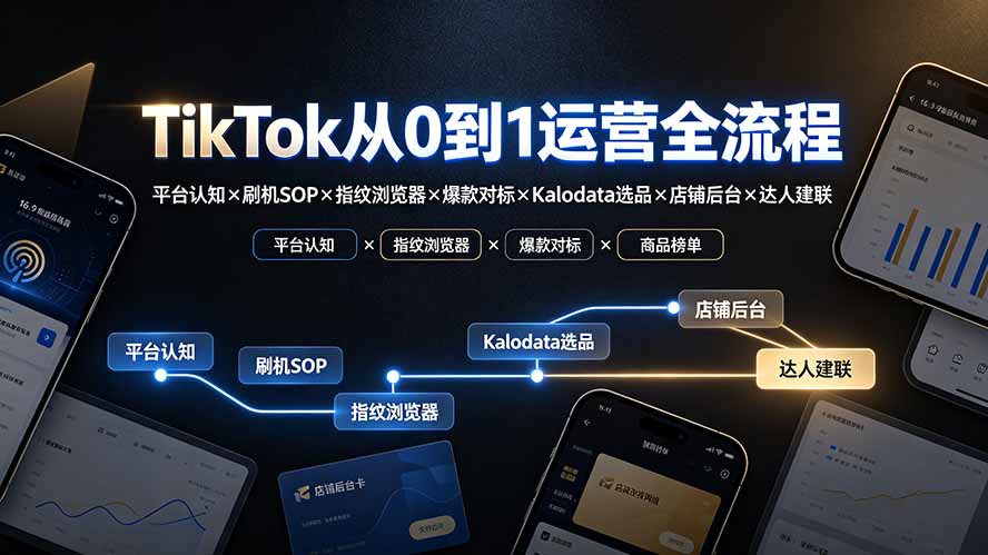 TikTok从0到1运营全流程：平台认知×刷机SOP×指纹浏览器×爆款对标×Kalodata选品×店铺后台×达人建联-创学资源站