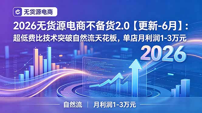 2026无货源电商不备货2.0【更新-7月】：超低费比技术突破自然流天花板，单店月利润1-3万元-创学资源站