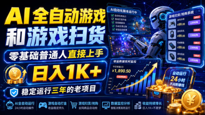 AI全自动游戏和游戏扫货，零基础普通人直接上手，日入1K+，稳定运行三年的老项目【揭秘】-创学资源站
