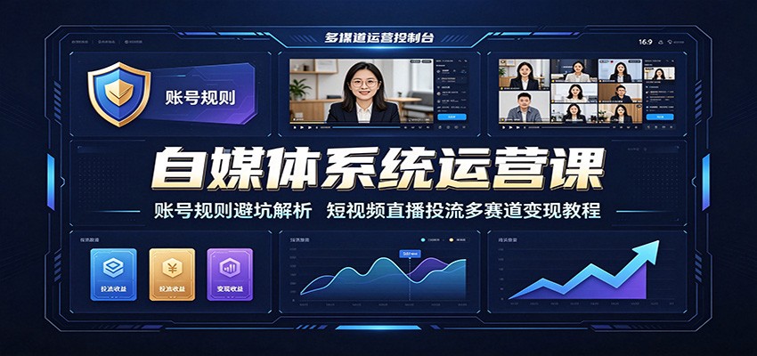 自媒体系统运营课：账号规则避坑解析，短视频直播投流多赛道变现教程-创学资源站