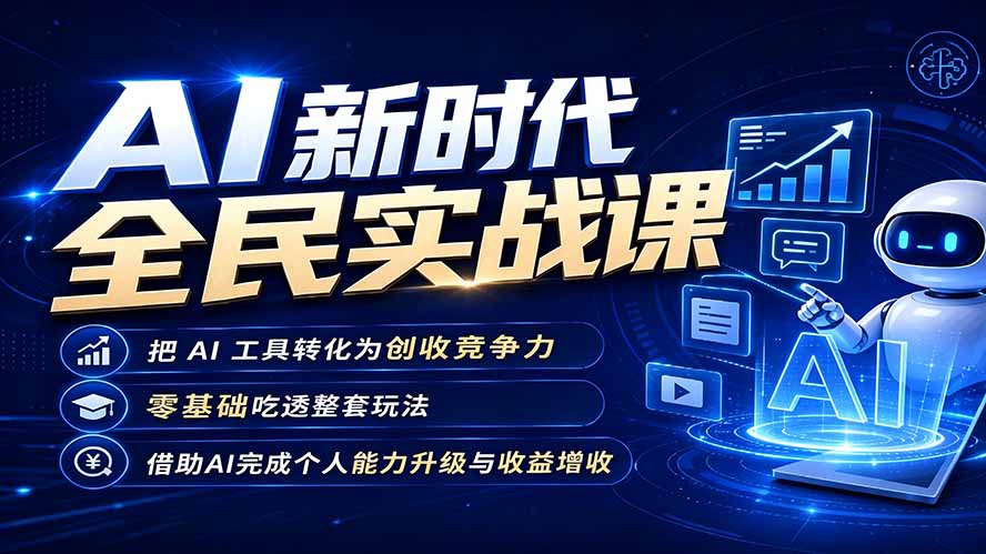 AI新时代全民实战课，把 AI 工具转化为创收竞争力，零基础吃透整套玩法，借助AI完成个人能力升级与收益增收。-创学资源站