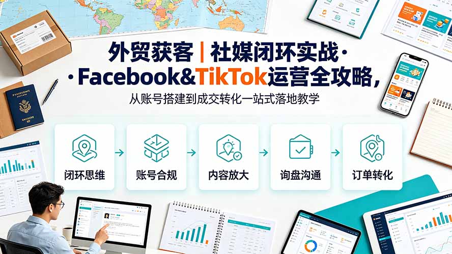 外贸获客｜社媒闭环实战·Facebook&TikTok运营全攻略，从账号搭建到成交转化一站式落地教学-创学资源站