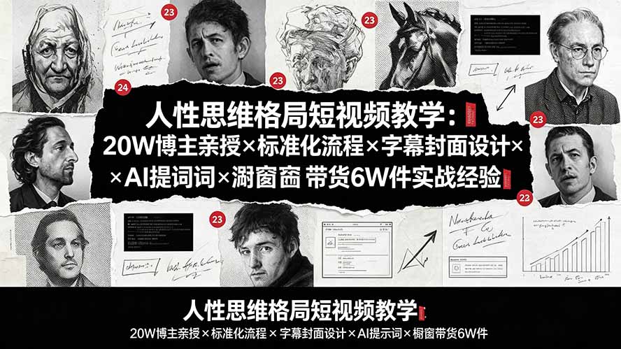 人性思维格局短视频教学：20W博主亲授×标准化流程×字幕封面设计×AI提示词×橱窗带货6W件实战经验-创学资源站