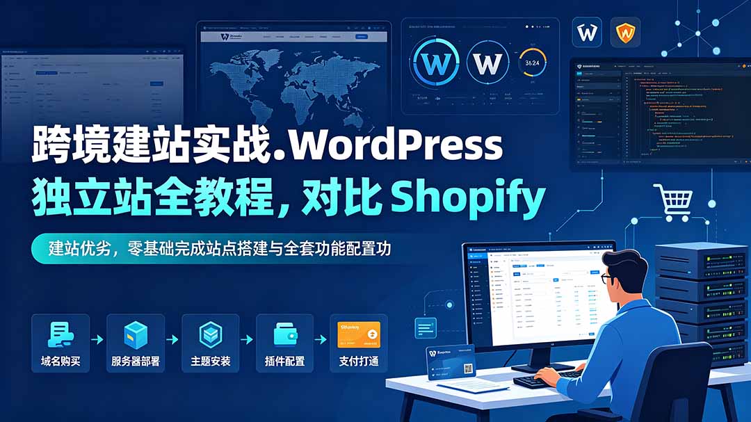 跨境建站实战：WordPress 独立站全教程，对比 Shopify 建站优劣，零基础完成站点搭建与全套功能配置-创学资源站