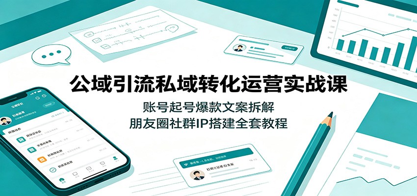 公域引流私域转化运营实战课：账号起号爆款文案拆解，朋友圈社群IP搭建全套教程-创学资源站